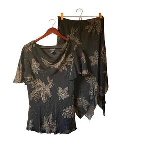 Vintage Floral Embellished Sheer Overlay Skirt Top Set Women's Size medium